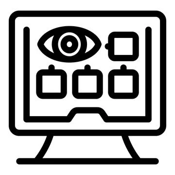 Online eye test showing different optometry charts on computer screen Illustrazione stock