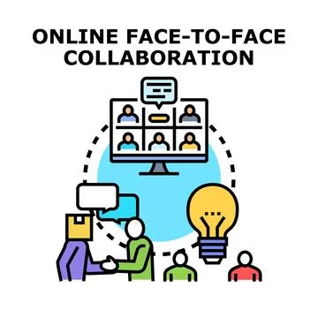 Online face to face collaboration concept developing new ideas Illustrazione stock