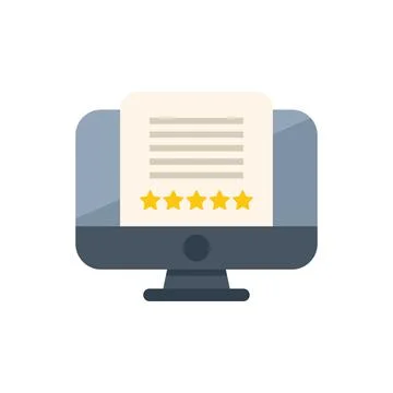 Online feedback form with five stars rating on computer screen Illustrazione stock