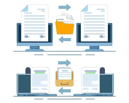 Online file sharing set illustrating document collaboration, team communication 스톡 일러스트