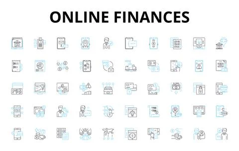 Online finances linear icons set. Budgeting, Savings, Investments, Credit, Debt Ilustração Stock