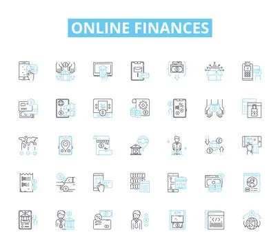 Online finances linear icons set. Budgeting, Savings, Investments, Credit, Debt Ilustração Stock