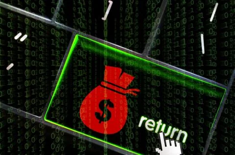 Online financial hacking concept with focus on the return button overlaid wit Stockillustratie
