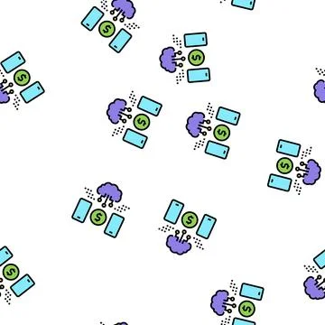 Online financial phone application vector seamless pattern Illustrazione stock