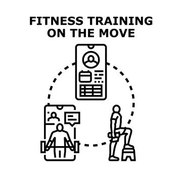 Online fitness training program on mobile device concept Illustration