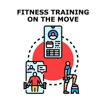Online fitness training program on mobile device concept Illustration