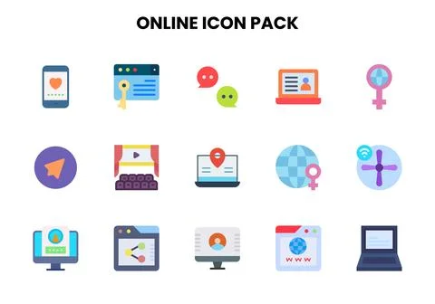 Online Flat Collection Icons Pack 스톡 일러스트