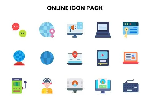 Online Flat Set Icons Pack 스톡 일러스트