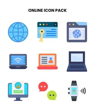 Online Flat Vector Icons Pack Stock Illustration