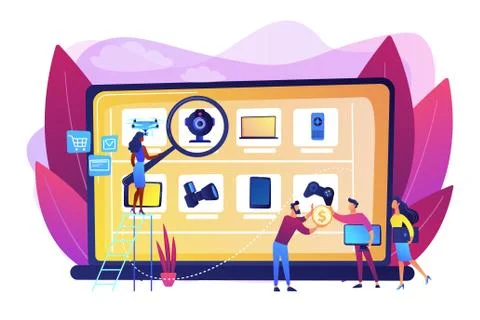 Online flea market concept vector illustration. Illustrazione stock