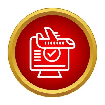 Online flight booking computer screen icon with airplane Stock Illustration