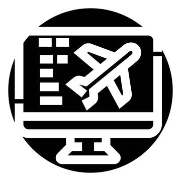 Online flight booking on computer screen icon 스톡 일러스트
