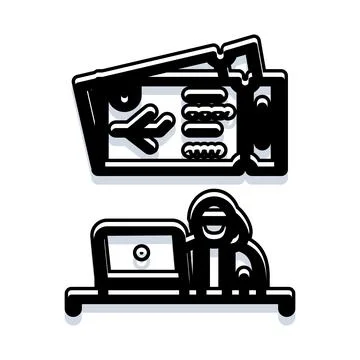 Online flight booking with person using laptop Illustrazione stock