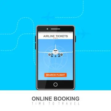 Online flight booking on screen vector illustration Stock Illustration