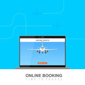 Online flight booking on screen vector illustration Illustrazione stock