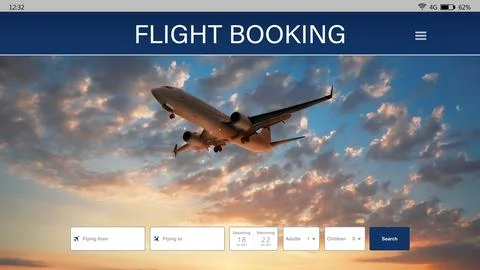 Online flight booking website interface with information Stock Photos