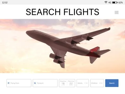 Online flight booking website interface with information Stock Photos