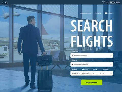 Online flight booking website interface with information Stock Photos