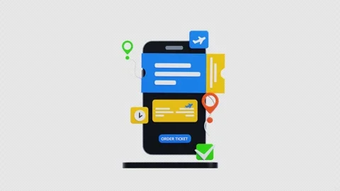 Online flight ticket booking mobile app design 3d animation Stock Footage 320722831