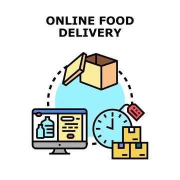 Online food delivery concept vector illustration with digital shopping Stock Illustration