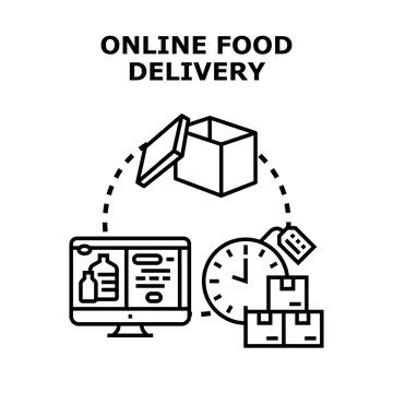 Online food delivery concept vector illustration with digital shopping Stock Illustration