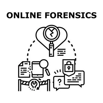 Online forensics analyzing digital data and cyber security Stock Illustration