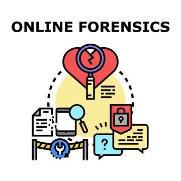 Online forensics analyzing digital data and cyber security Illustrazione stock