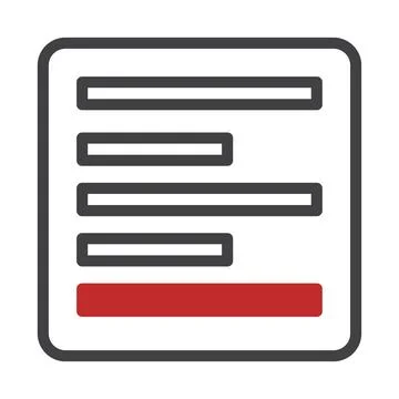 Online form icon with red button. Concept of registration, application, and.. Illustrazione stock