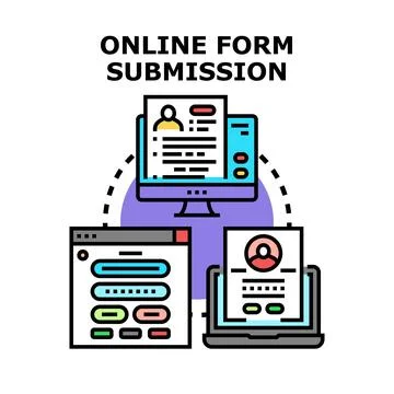 Online form submission process with digital devices concept Illustrazione stock