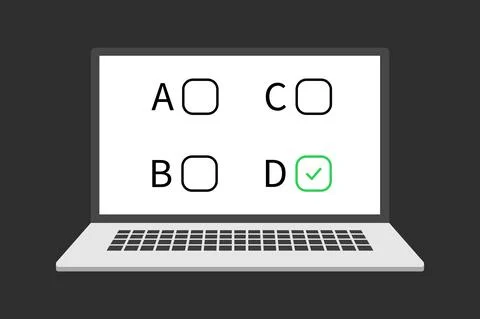 Online form survey on computer vector illustration, flat cartoon desktop pc Illustrazione stock