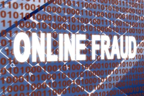 Online fraud text over binary code Stock Illustration