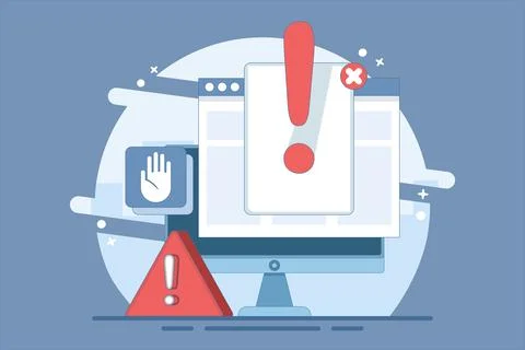 Online Fraud Warning Concept Data Warning Message or Exclamation Mark Danger Stock Illustration
