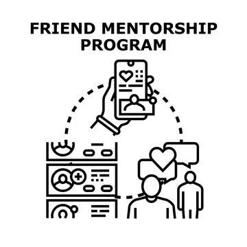 Online friend mentorship program connecting people virtually Stock Illustration