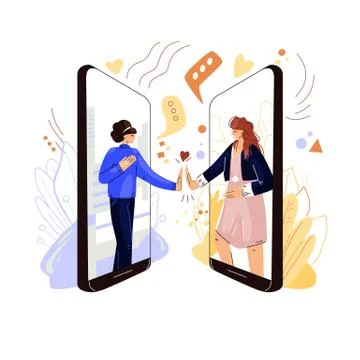 Online friends support vector flat concept. Two woman characters holding hands Stock Illustration