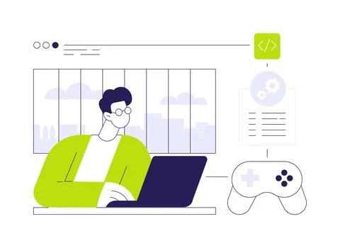 Online game development abstract concept vector illustration. Illustrazione stock