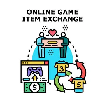 Online game item exchange concept vector illustration Illustrazione stock