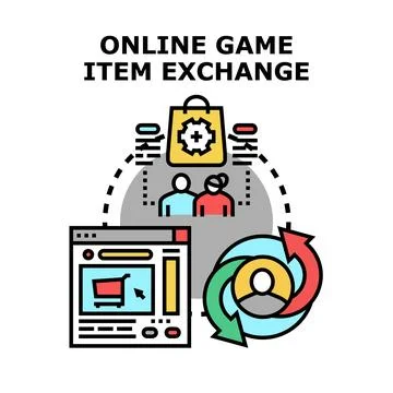 Online game item exchanging purchasing and trading concept Stock Illustration