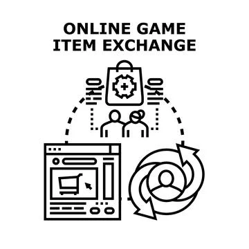 Online game item exchanging purchasing and trading concept Stock Illustration