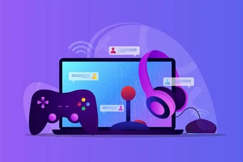 Online games concept illustration with computer Stock Illustration