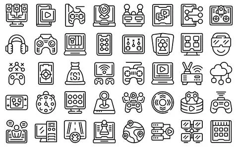 Online games icons set outline vector. Camera live Stock Illustration
