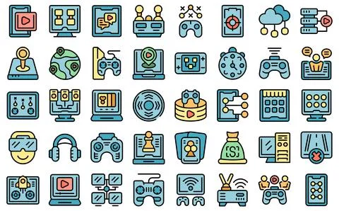 Online games icons set vector flat Illustrazione stock