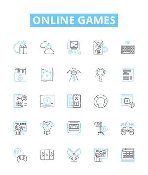 Online games vector line icons set. Online, Games, Multiplayer, Gaming, MMORPG Stock Illustration