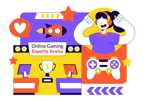 Online Gaming Esports Arena Vector Illustration With Live Streaming Tournam.. Stock Illustration