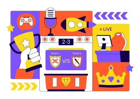 Online Gaming Esports Arena Vector Illustration With Live Streaming Tournam.. Stock Illustration