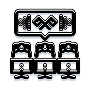 Online gaming team coordinating with communication symbols Stock Illustration