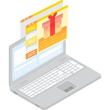 Online gift 3d vector computer internet store icon 스톡 일러스트