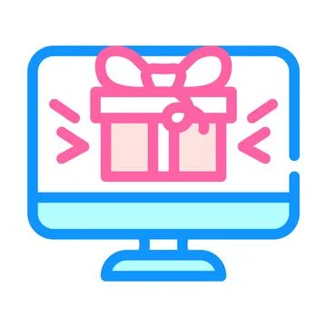 Online gift on computer screen color icon vector illustration 库存插图