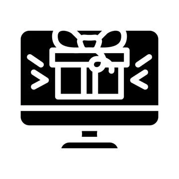 Online gift on computer screen glyph icon vector illustration 스톡 일러스트