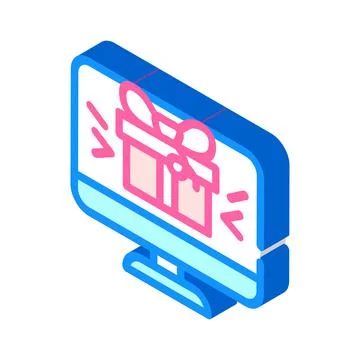 Online gift on computer screen isometric icon vector illustration イラスト素材
