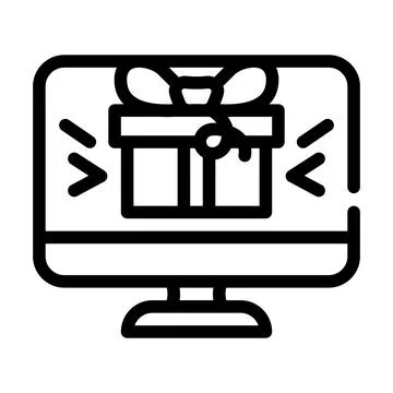Online gift on computer screen line icon vector illustration Stock Illustration